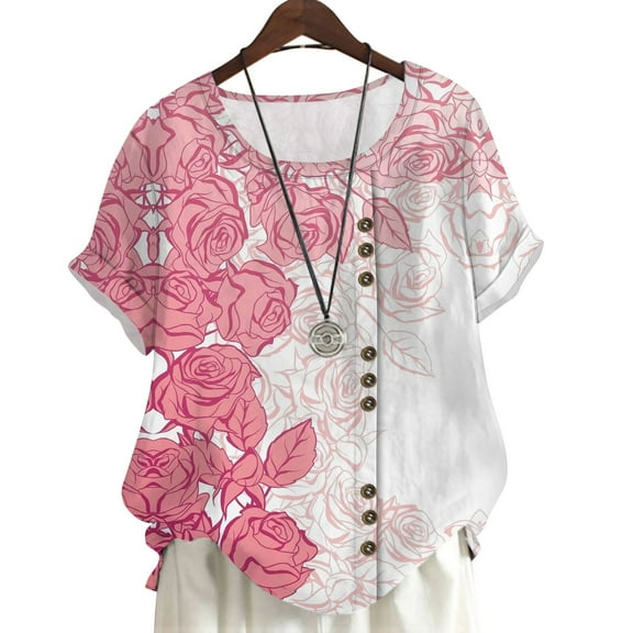 CLOOCL Crew Neck Blouse Floral Printed Short Sleeve Shirt Plus Size Women Clothing