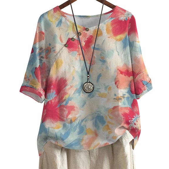 CLOOCL Crew Neck Blouse Vintage Flowers Graphic Print Tees Female Loose Casual Women's Plus Size Tops