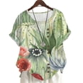 thumbnail image 1 of CLOOCL Crew Neck Blouse Watercolor Cactus Printed Casual Shirt Plus Size Short Sleeve Tops, 1 of 6