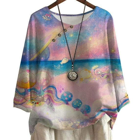 CLOOCL Fashion Blouse for Women Fantasy Pink Fairy Tale Print Sweet T-shirt Pullover Loose Female Clothing Casual Plus Size Tops