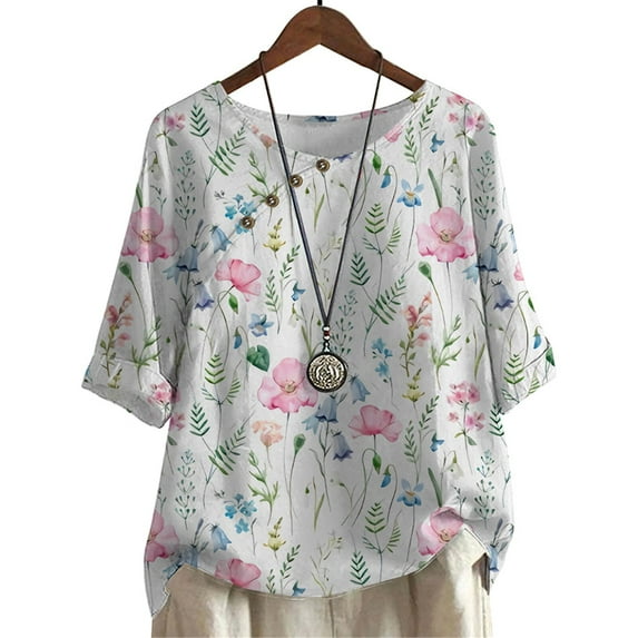 CLOOCL Floral Blouse Tops Flowers Printed Mid Sleeve Shirts Plus Size Female Clothing