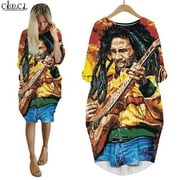 CLOOCL Harajuku Dress Reggae Bob Marley Art Painting 3D Printed Long Sleeves Pocket Dresses Oversized Female Clothing