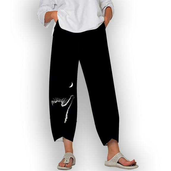 CLOOCL Harajuku Women's Trousers Lovely Cat Print Casual Pockets Black Pants Oversized