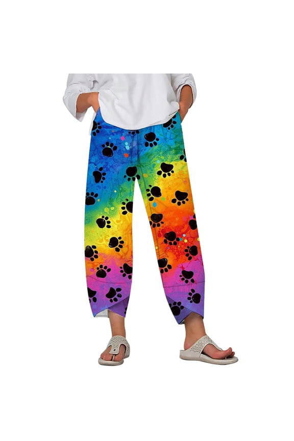 New Plus Size Pants for Women Animal Dog Paw 3D Printed Trousers Loose Oversize Female Casual Jogging Pants