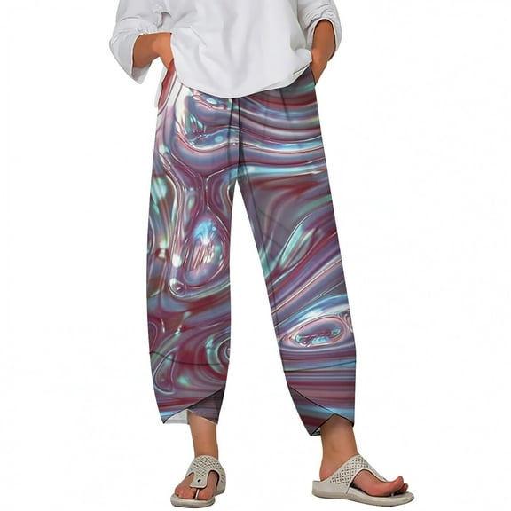 CLOOCL New Plus Size Pants for Women Retro Marble 3D Printed Trousers Loose Oversize Female Casual Jogging Pants