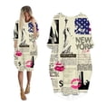 thumbnail image 1 of CLOOCL Newspaper Print Dress Oversized Women Long Sleeve Barrel Skirt Loose Casual Shift Dress, 1 of 4