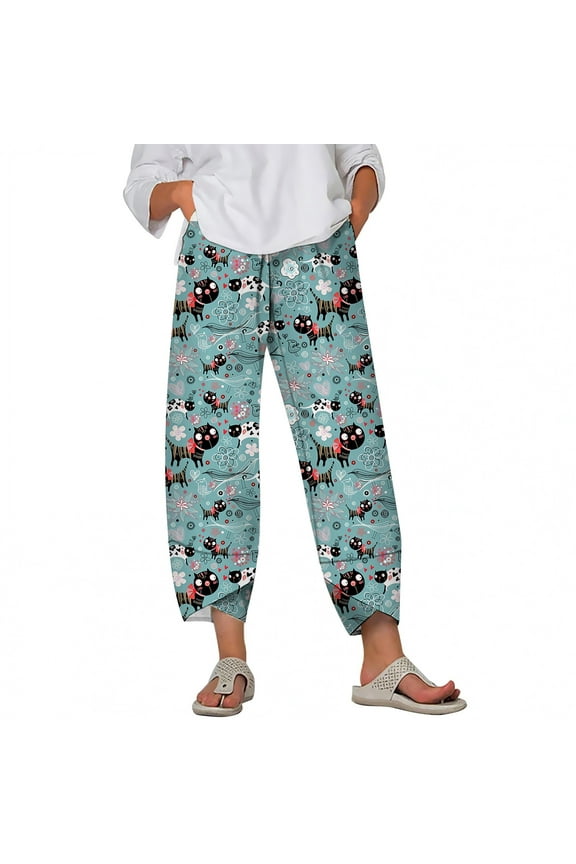 Oversize Trousers Animal Cat Pattern 3d Print Ankle Slit Pant Wide Plus Size Women Jogging Pants