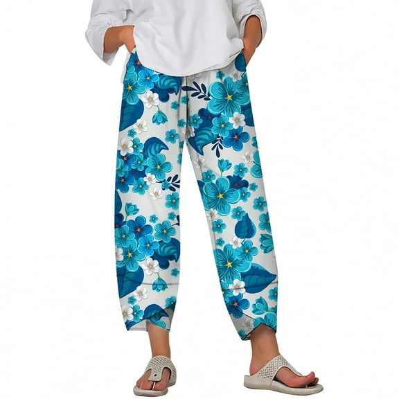 CLOOCL Oversize Trousers Small Flowers Pattern Print Ankle Slit Pant Wide Plus Size Women Leg Pants