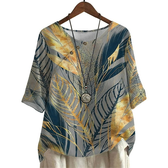 CLOOCL Oversized Blouse Rainforest Leaves Printed Mid Sleeve Shirts Nordic Style T Shirts