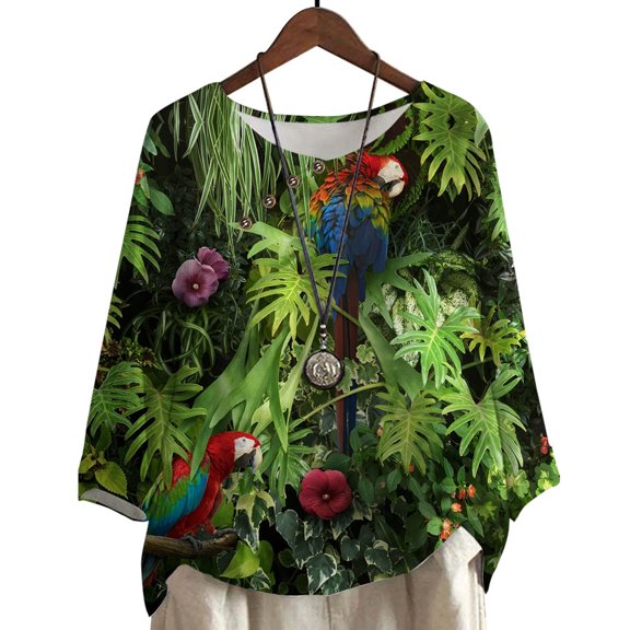 CLOOCL Oversized T-Shirt for Women Animal Macaw Print Blouse Casual Female Loose Plus Size Tops