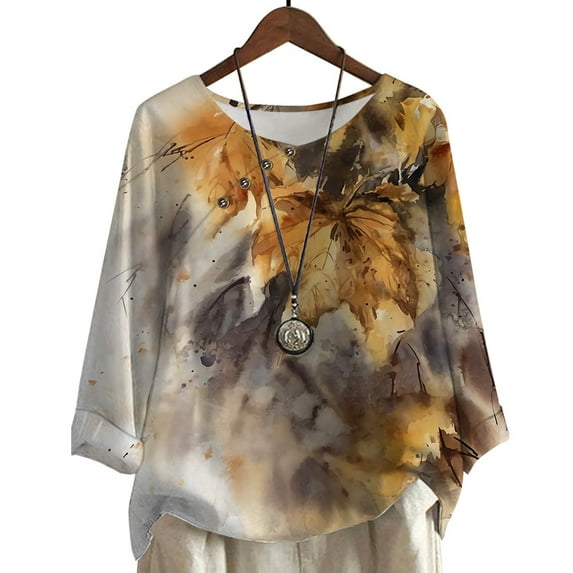 CLOOCL Oversized T-Shirt for Women Vintage Maple Leaf Print Blouse Casual Female Loose Plus Size Tops