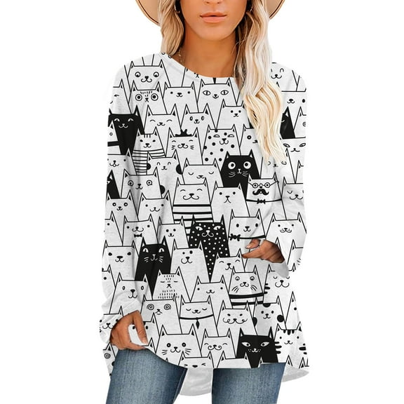 CLOOCL Oversized Women Blouse Animal Cartoon Cat Pattern 3D Print Loose Long Sleeve Casual Plus Size Tops