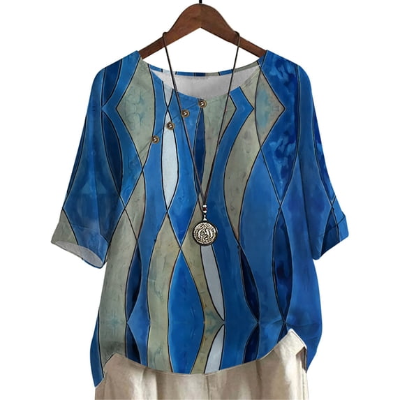 CLOOCL Oversized Women Blouse Texture Pattern Printed Mid Sleeve Loose Casual Shirts