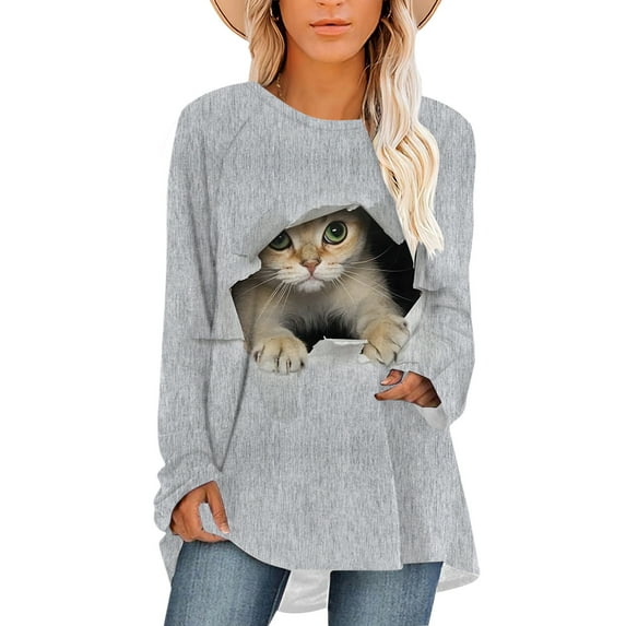 CLOOCL Plus Size Blouse For Women Animal Funny Cat Graphics 3D Print Female Pullover Long Sleeve Fashion Tops