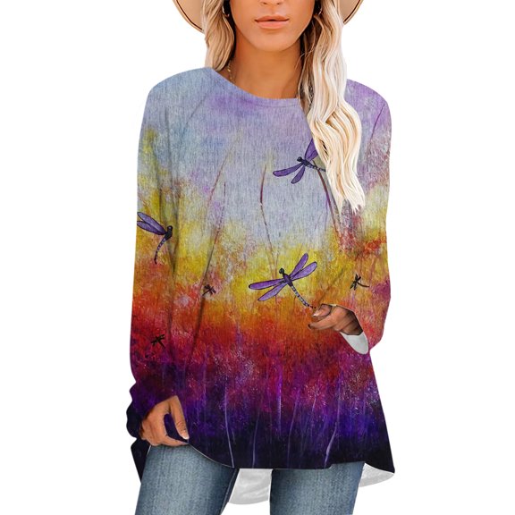 CLOOCL Plus Size Blouse For Women Retro Dragonfly Pattern 3D Printed Female Long Sleeve Woman Fashion Tops