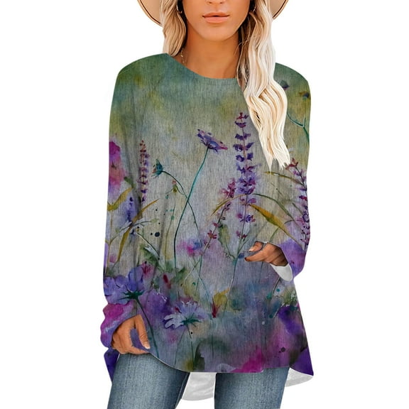 CLOOCL Plus Size Blouse For Women Retro Lavender Pattern 3D Printed Female Long Sleeve Woman Fashion Loose Lady Tops