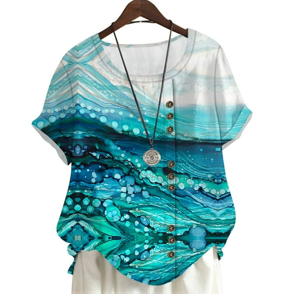 CLOOCL Plus Size Blouses Moroccan Lake Water Pattern 3D Printed Short Sleeve Shirts