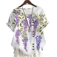thumbnail image 1 of CLOOCL Plus Size Blouses Purple Wistaria Graphic Printing Short Sleeve Shirts Tops, 1 of 6