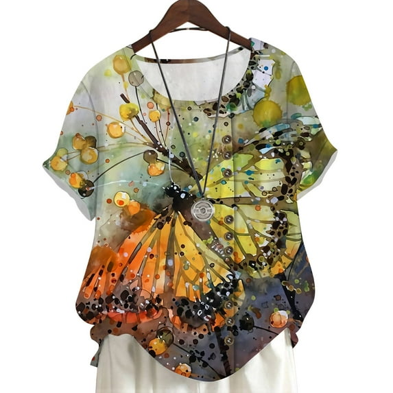 CLOOCL Plus Size Blouses Retro Butterfly Graphic Printing Short Sleeve Female Tops