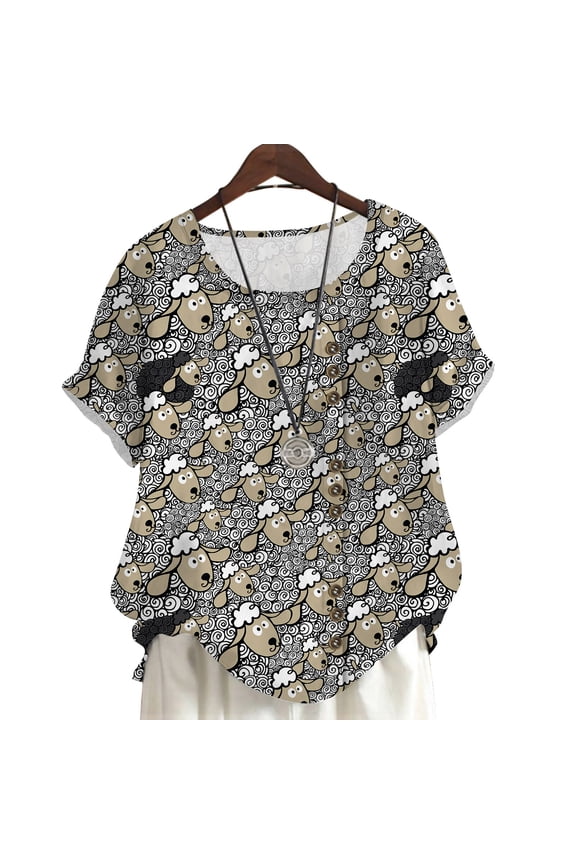 Plus Size Shirts for Women Cartoon Sheep 3D Printed Summer Blouse