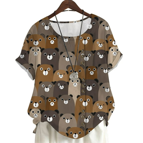 CLOOCL Plus Size Shirts for Women Lovely Bear 3D Printed Summer Blouse