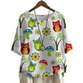 thumbnail image 1 of CLOOCL Plus Size Shirts for Women Lovely Cartoon Owl Printed Blouse Mid Sleeve Tops, 1 of 6