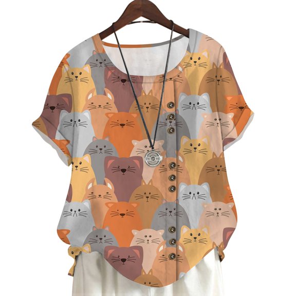 CLOOCL Plus Size Shirts for Women Lovely Cats 3D Printed Short Sleeve Blouse