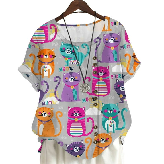 CLOOCL Plus Size Shirts for Women Lovely Kitten 3D Printed Summer Blouse