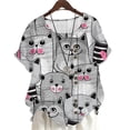 thumbnail image 1 of CLOOCL Plus Size Shirts for Women Playful Cat Cartoon 3D Printed Short Sleeve Pullover, 1 of 6