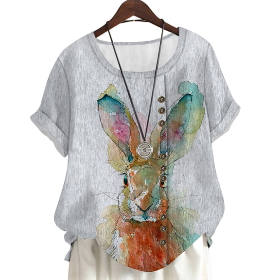 CLOOCL Plus Size Short Sleeve Shirts Rabbit Painting 3D Printed Women Blouse