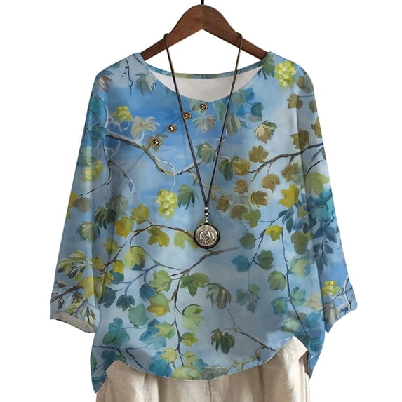 CLOOCL Plus Size T-Shirt for Women Vintage Twigs Print Blouse Casual Female Tops