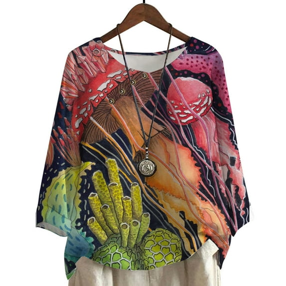 CLOOCL Plus Size Tops Women Blouse Retro Mushroom 3D Print for Female Long Sleeve T-shirt
