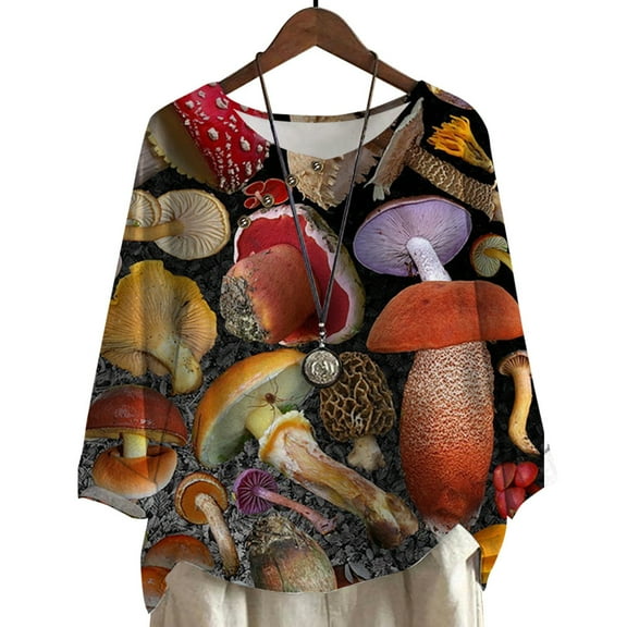 CLOOCL Plus Size Tops Women Blouse Retro Mushroom Graphics Print For Female Long Sleeve Pullover