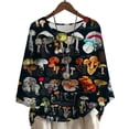 thumbnail image 1 of CLOOCL Plus Size Tops Women Blouse Vintage Mushroom 3D Print Button Decorate Female Casual T-shirt, 1 of 6