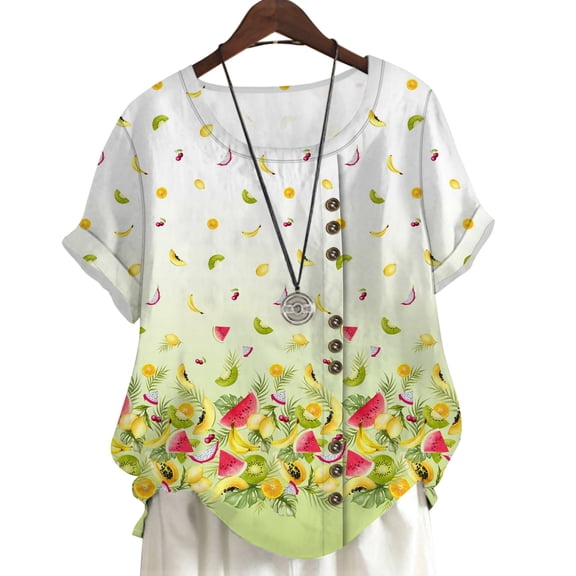 CLOOCL Plus Size Women Shirts Hawaiian Fruit Pattern 3D Printed Gradient Green Blouse