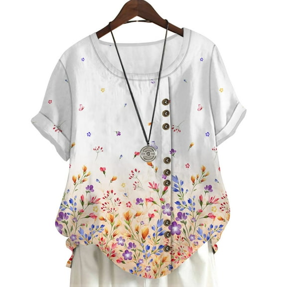 CLOOCL Plus Size Women Shirts Little Floral 3D Printed Crew Neck Blouse