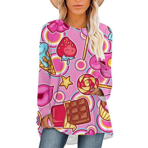 CLOOCL Plus Size Women T-Shirts Fantasy Candy Graphic Print Harajuku Shirts Long Sleeve Pullover