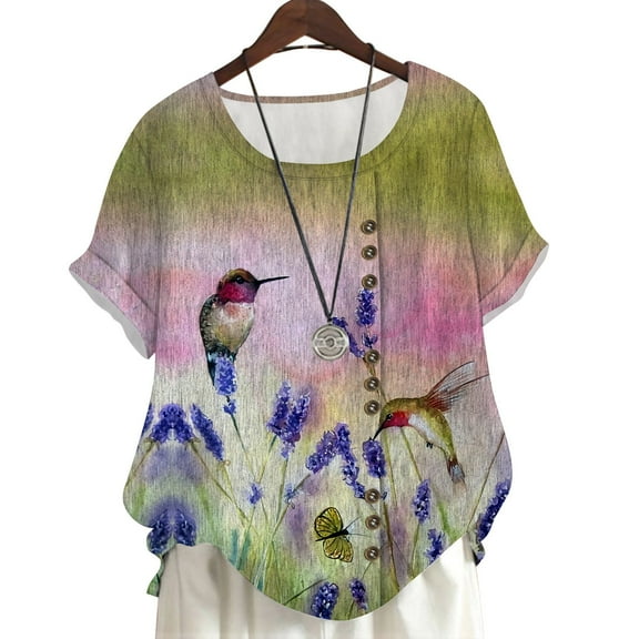 CLOOCL Plus Size Women T-Shirts Flowers and Bird Printed Summer Blouse