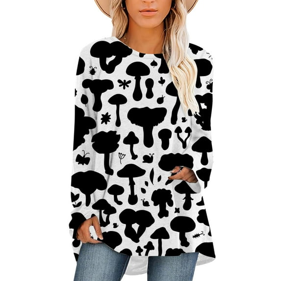 CLOOCL Plus Size Women T-Shirts Mushroom 3D Printed Black and White Shirt Tops