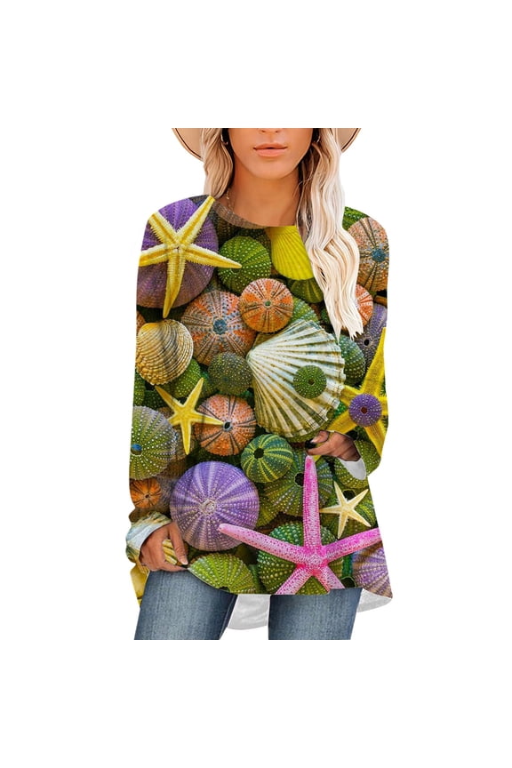 Plus Size Women T-Shirts Seashell Graphic Print Tee Loose Tops Harajuku Shirts