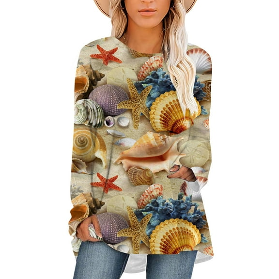 CLOOCL Plus Size Women T-Shirts Seashell Graphic Print Tee Tops Elegant Female Clothing