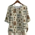 thumbnail image 1 of CLOOCL Retro Shirts for Women Owl Pattern Printed Blouse Mid Sleeve Tee Tops Plus Size, 1 of 6