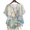 thumbnail image 1 of CLOOCL Retro Women Blouses Lotus Painting 3D Printed Short Sleeve Shirts Oversized, 1 of 6