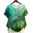 thumbnail image 1 of CLOOCL Short Sleeve Blouse Green Forest Printed Casual Shirt Plus Size Summer Tops, 1 of 6