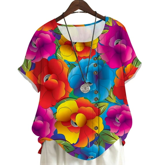 CLOOCL Short Sleeve Blouse Harajuku Floral 3D Printed T-Shirt Tops Oversized