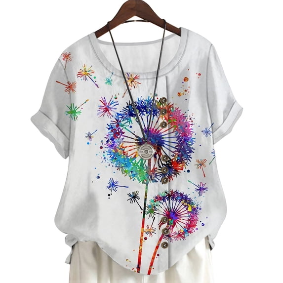CLOOCL Short Sleeve T Shirt Tops Colored Dandelion 3D Printed Summer Blouse Oversized