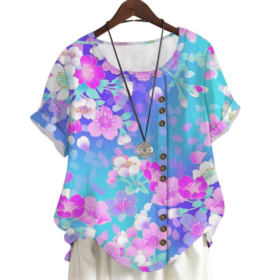 CLOOCL Short Sleeve Women Blouse Fantasy Floral 3D Printed Tee Tops Oversized