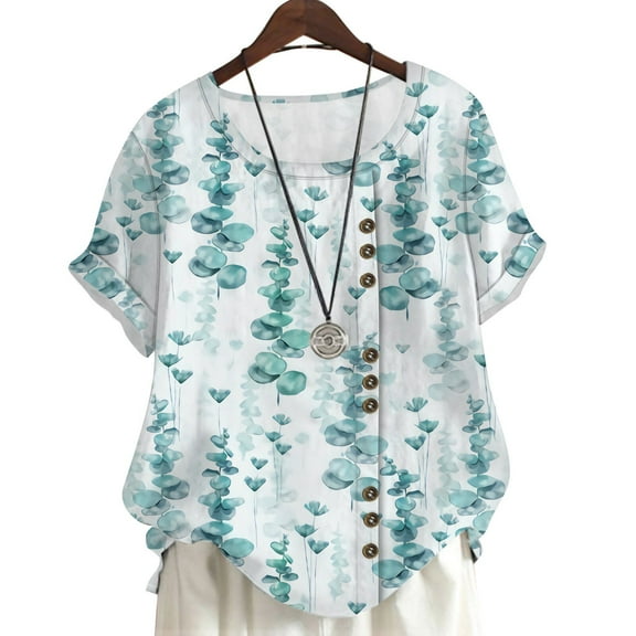 CLOOCL Summer Blouse Leaves Printed Short Sleeve Shirt Plus Size Women Clothing