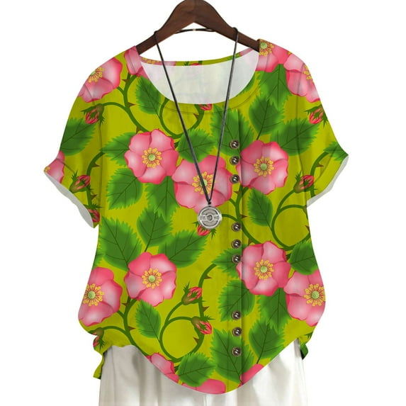 CLOOCL Summer Tops Women Plus Size T-Shirt Floral Printed Blouse Short Sleeve Tee