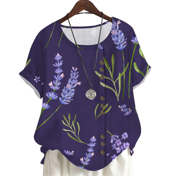 CLOOCL Summer Women Blouse Lavender 3D Printed Shirts Deep Purple Tops Oversized